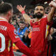 Salah celebrated with Liverpool's fans after scoring the second goal in the win over Manchester City at Anfield