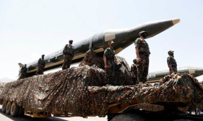 File photo: Yemen's Houthis show off a missile at a parade in the capital Sana'a, September 21, 2023. © Mohammed Hamoud/Getty Images