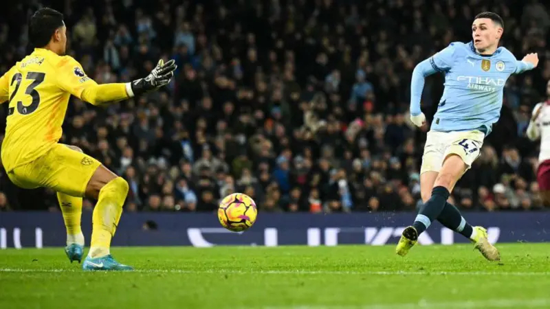 Phil Foden scored only his second league goal of the season in Manchester City's 4-1 win over West Ham