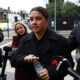 Chelsea’s Australian striker Sam Kerr reacts as she arrives at Kingston Crown Court in south London on February 3, 2025, for the start of her trial. Kerr was charged with causing a police officer harassment, alarm or distress during an incident in Twickenham, south-west London, on January 30, 2023, and pleaded not guily to racially aggravated harassment in March of 2024. (Photo by HENRY NICHOLLS / AFP)