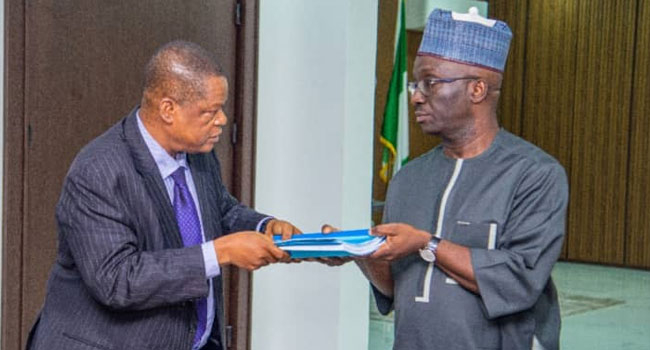 Edo State Governor, Monday Okpebholo, receives the report from the Administrative Panel of Enquiry set up to investigate the financial dealings of the impeached 18 Local Government Chairmen in the state.