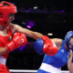 Imane Khelif of Algeria and Angela Carini of Italy during a women's 66kg match at the Olympic Games in Paris, August 1, 2024. © Richard Pelham / Getty Images