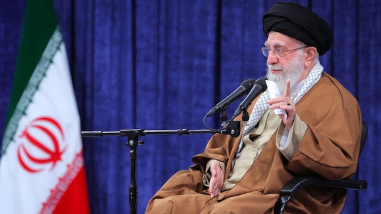 Iranian Supreme Leader Ayatollah Ali Khamenei speaking during a meeting with air force personnel in Tehran. © The Official Website of Ayatollah Khamenei