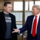 (FILES) Donald Trump offers his hand to Tesla and SpaceX CEO Elon Musk back stage during a campaign rally at the Butler Farm Show grounds on October 05, 2024 in Butler, Pennsylvania. (Photo by Anna Moneymaker / GETTY IMAGES NORTH AMERICA / AFP)