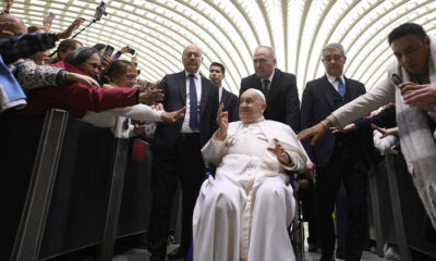 Pope Francis at his weekly General Audience at the Paul VI Hall in Vatican City, Vatican, February 12, 2025. © Vatican Media via Vatican Pool/Getty Images