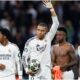 Real Madrid’s French forward #09 Kylian Mbappe (C) reacts at the end of the UEFA Champions League knockout phase play-off football match between Real Madrid CF and Manchester City at the Santiago Bernabeu stadium in Madrid on February 19, 2025. (Photo by OSCAR DEL POZO / AFP)