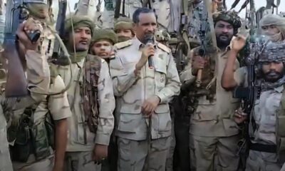 (FILES) An image grab taken from a handout video posted on the Sudanese paramilitary Rapid Support Forces (RSF) page on Twitter, rebranded as X, on July 28, 2023, shows its commander Mohamed Hamdan Daglo addressing RSF fighters at an undisclosed location. (Photo by Rapid Support Forces (RSF) / AFP)