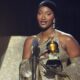 Tems accepts the Best African Music Performance award for “Love Me JeJe” onstage during the 67th GRAMMY Awards Premiere Ceremony at Peacock Theater on February 02, 2025 in Los Angeles, California. Amy Sussman/Getty Images/AFP