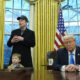 President Donald Trump listens as Elon Musk, joined by his son X Æ A-Xii, speaks at the White House, February 11, 2025 © AP / Alex Brandon